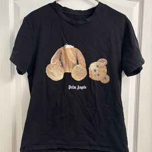 Palm Angels Black Tee with Brown Teddy Bear Design